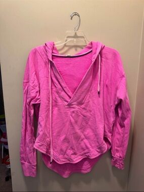 Anthropologie Bright Pink V-Neck Hooded Pullover